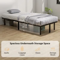 HOMCOM Cadru de Pat Industrial cu 28 de Lamele și Spațiu de Depozitare, din Lemn și Oțel, 190x90x31 cm, Negru și Lemn(m-5)