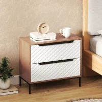 HOMCOM Comò con 2 Cassetti in Tessuto con Motivo a Diamante, Legno Naturale e Bianco(m-2)