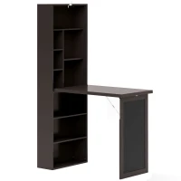 HOMCOM Foldable wall-mounted storage desk with bookshelf, workstation, chalkboard and adjustable shelf(m-1)