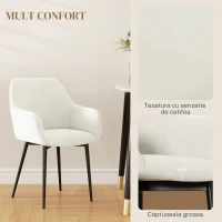 HOMCOM Set 2 Scaune de Dining Tapițate în Stil Nordic cu Brațe și Picioare din Oțel, 54x57x80 cm, Alb Crem(m-5)