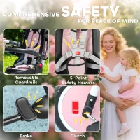 AIYAPLAY 6 in 1 Foldable Kids Trike with Adjustable Parent Handle & Canopy for Ages 1-5, Pink(m-7)