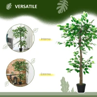Outsunny Pianta Artificiale Albero del Tè con 546 Foglie Realistiche e Vaso Cemento 120 cm Verde(m-4)
