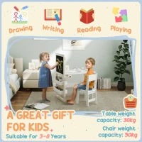 AIYAPLAY 3 in 1 Kids Table and Chair Set with Storage, Whiteboard, Blackboard & Roll Paper for 3-8 Years, White(m-9)