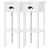 HOMCOM Set of 2 Side Tables End Table Pedestal - drawer, shelf - dim. 30L x 30l x 75H cm - shell handles Aged Brass MDF White(m-7)