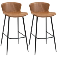 HOMCOM Set of 2 Bar Stools Faux Leather Seat 76 cm Height with Steel Footrest and Vintage-Style Back Brown(m-1)