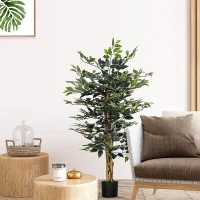 HOMCOM 4.5ft Ficus Artificial Plant with Realistic Leaves, Potted Fake Tree for Home Office Indoor Decor, Green(m-2)