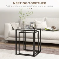 HOMCOM Nesting Tables Set of 2, Side End Table with Tempered Glass Top and Steel Frame for Living Room, Bedroom, Black(m-4)