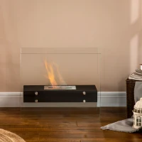 HOMCOM Cheminée éthanol à Poser en métal et Verre trempé avec réservoir 1,5 L, environ 3 h de durée de combustion Couverture 25 m² - dim. 60L x 26l x 50H cm(m-9)