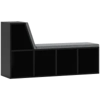 HOMCOM 2-in-1 Bench Bookshelf with 5 Storage Compartments and 2 Cushions 108 x 30 x 60 cm Black Grey(m-1)