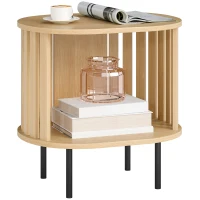 HOMCOM Table d'appoint ovale bout de canapé rangement ouvert pieds en acier design à lattes 50x39x50cm effet bois naturel(m-11)