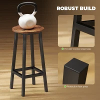 HOMCOM Bar Stools Set of 2 Breakfast Bar Stools with Footrest, Industrial Round, 32 x 32 x 65 cm, Rustic Brown(m-5)