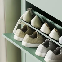 HOMCOM Mueble zapatero 14 pares, armario zapatero con 3 cajones abatibles, estantes extraíbles y regulables, verde(m-5)