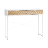 HOMCOM Industrial Console Table 2 Drawers Sculpted Oak Wood Effect Chevron Pattern Metal Legs White(m-6)