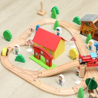 AIYAPLAY Speeltafel, 108-delige houten treinset, met afneembaar tafelblad, treintafel, 98x60,5x40 cm, Blauw(m-8)