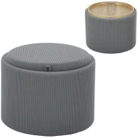 HOMCOM Storage Ottoman with Storage Compartment, Round, Footrest, Cord Fabric, MDf, Gray(m-7)