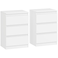 HOMCOM Nightstand, Set of 2 Side Tables with 3 Drawers, Bedside Cabinet, Nightstand for Bedroom, Living Room, 40 x 30 x 59.5 cm, White