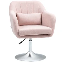 HOMCOM Living room armchair lumbar cushions height adjustable 360° swivel pink metal base(m-7)