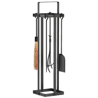 Outsunny 5-Piece Fireplace Tool Set, Fireplace Accessories, Brush Shovel Tongs Poker Stand Metal Black