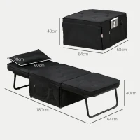 HOMCOM 4-in-1 Convertible Slipper Chair Reclining Backrest 5 Positions with Cushion 180 x 64 x 40 cm Black(m-3)