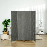 HOMCOM 4-Panel Room Dividers, Wave Fibre Freestanding Folding Privacy Screen Panels, Partition Wall Divider for Indoor Bedroom Office, 170 cm, Grey(m-7)