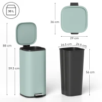 HOMCOM 30L Kitchen Bin, Compact Pedal Bin with Soft-Close and Stay-Open Lid, Removable Bucket for Kitchen, Home, Office, Green(m-3)