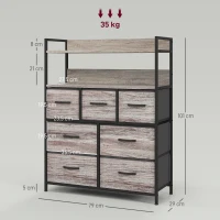 HOMCOM Rustic Chest of Seven Fabric Drawers - Grey Wood Effect(m-3)
