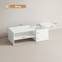 HOMCOM Adjustable Coffee Table, Metal Rails, Particleboard, Foot Pads, White(m-3)