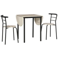 HOMCOM Extendable Oval Table and 2 Chairs Set - Drop-Leaf Table - Metal and MDF - Black and Natural(m-6)