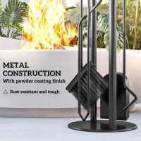Outsunny 5 Pieces Fireplace Tools Set, Metal Fireplace Accessories Fireside Companion Set with Broom, Shovel, Poker and Bucket, Silver(m-5)