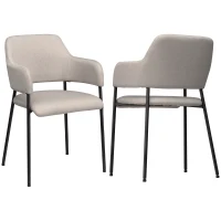 HOMCOM Dining chairs, set of 2, comfortable, linen-look, metal frame, up to 120 kg, Beige(m-6)