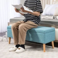 HOMCOM Storage bench with storage, up to 220 kg, linen look, 110x39x45cm, Blue(m-4)