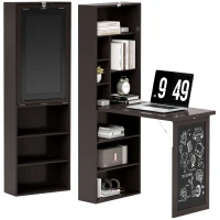HOMCOM Foldable wall-mounted storage desk with bookshelf, workstation, chalkboard and adjustable shelf(m-6)