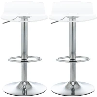 HOMCOM Set of 2 Contemporary Bar Stools with Acrylic Seat and Metal Base - 360° Swivel - Height Adjustable with Footrest - Transparent(m-7)