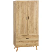 HOMCOM 2 Door Wardrobe, Modern Wardrobe with 2 Drawer and Hanging Rail for Bedroom, Natural(m-10)
