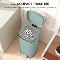 HOMCOM 30L Kitchen Bin, Compact Pedal Bin with Soft-Close and Stay-Open Lid, Removable Bucket for Kitchen, Home, Office, Green(m-4)