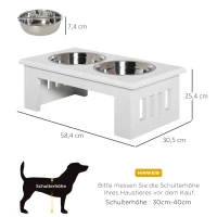 PawHut Hunde-Futterstation, rutschfest, 58,4 x 30,5 x 25,4cm, Weiß, 2L pro Napf(m-3)