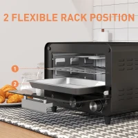 HOMCOM Small Toaster Oven, 12L Multifunction Mini Countertop Oven with Glass Door, Adjustable Temperature and Timer, Black(m-5)