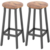 HOMCOM Bar Stools Set of 2 Breakfast Bar Stools with Footrest, Industrial Round, 32 x 32 x 65 cm, Rustic Brown(m-11)