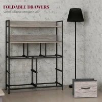 HOMCOM Rustic Chest of Seven Fabric Drawers - Grey Wood Effect(m-6)