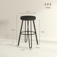 HOMCOM Set of 2 industrial-style bar stools with footrest, U-shaped legs, padded seat, black(m-3)