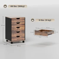 HOMCOM Five-Drawer Filing Cabinet - Rustic Brown(m-3)