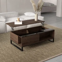 HOMCOM Side table with lift function, hidden storage compartment, walnut wood-effect, steel frame, 102 x 58 x 35.5 cm(m-2)