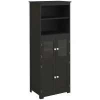 HOMCOM Kitchen cabinet sideboard hutch multi-storage unit dim. 60I x 30P x 162H cm black(m-1)