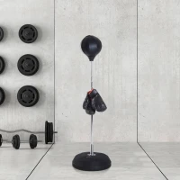 HOMCOM Freestanding Punching Bag Height-Adjustable 126-144 cm with Gloves, Pump and Weighted Base for Kids and Beginners Black(m-2)