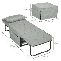 HOMCOM 4-in-1 Convertible Armchair Bed with 5-Position Reclining Back and Cushion 180 x 64 x 40 cm Light Gray(m-3)