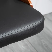 HOMCOM Set of 2 Contemporary Design Bar Stools Adjustable Seat Height 360° Swivel PU Synthetic Upholstery Black Slatted Wood-Effect Backrest(m-4)