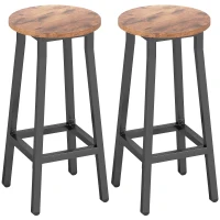 HOMCOM Bar Stools Set of 2 Breakfast Bar Stools with Footrest, Industrial Round, 32 x 32 x 65 cm, Rustic Brown(m-10)