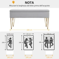HOMCOM Panca Fondo Letto con Contenitore in Tessuto e Gambe in Acciaio, 100x40x49 cm, Grigio Chiaro(m-7)