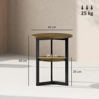 HOMCOM Round Side Table, Industrial End Table with Storage Shelves and Steel Frame, Ø 40 x 48 cm, Brown(m-3)