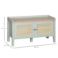 HOMCOM Shoe Bench Storage Cabinet with Shelf on Legs, 2 Cupboards with Cane Fronts, Aluminum Alloy Handle, Green(m-3)